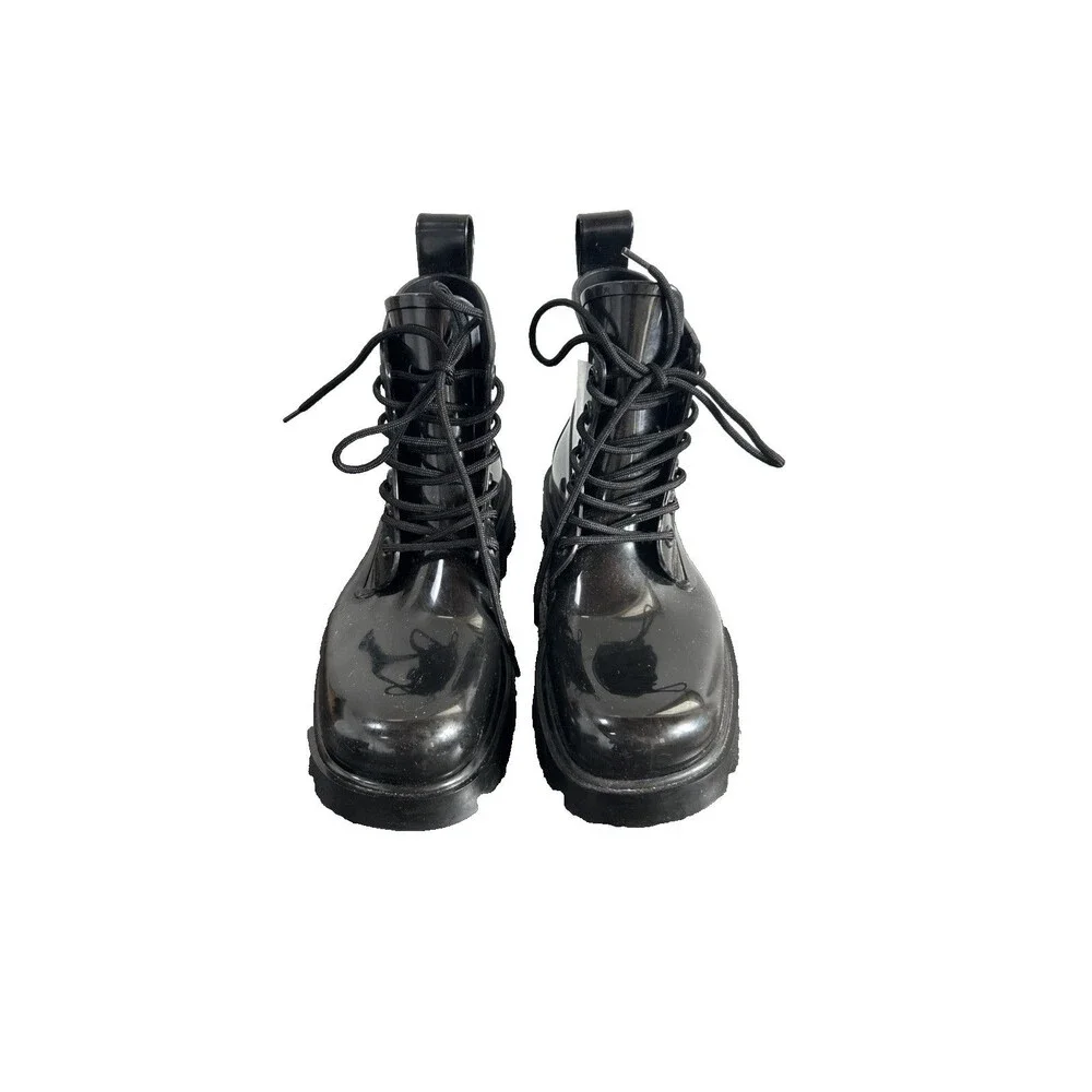 Bottega Veneta Stride Rubber Lace Up Shiny Ankle Boots Black Size EU 37.5 US 7.5